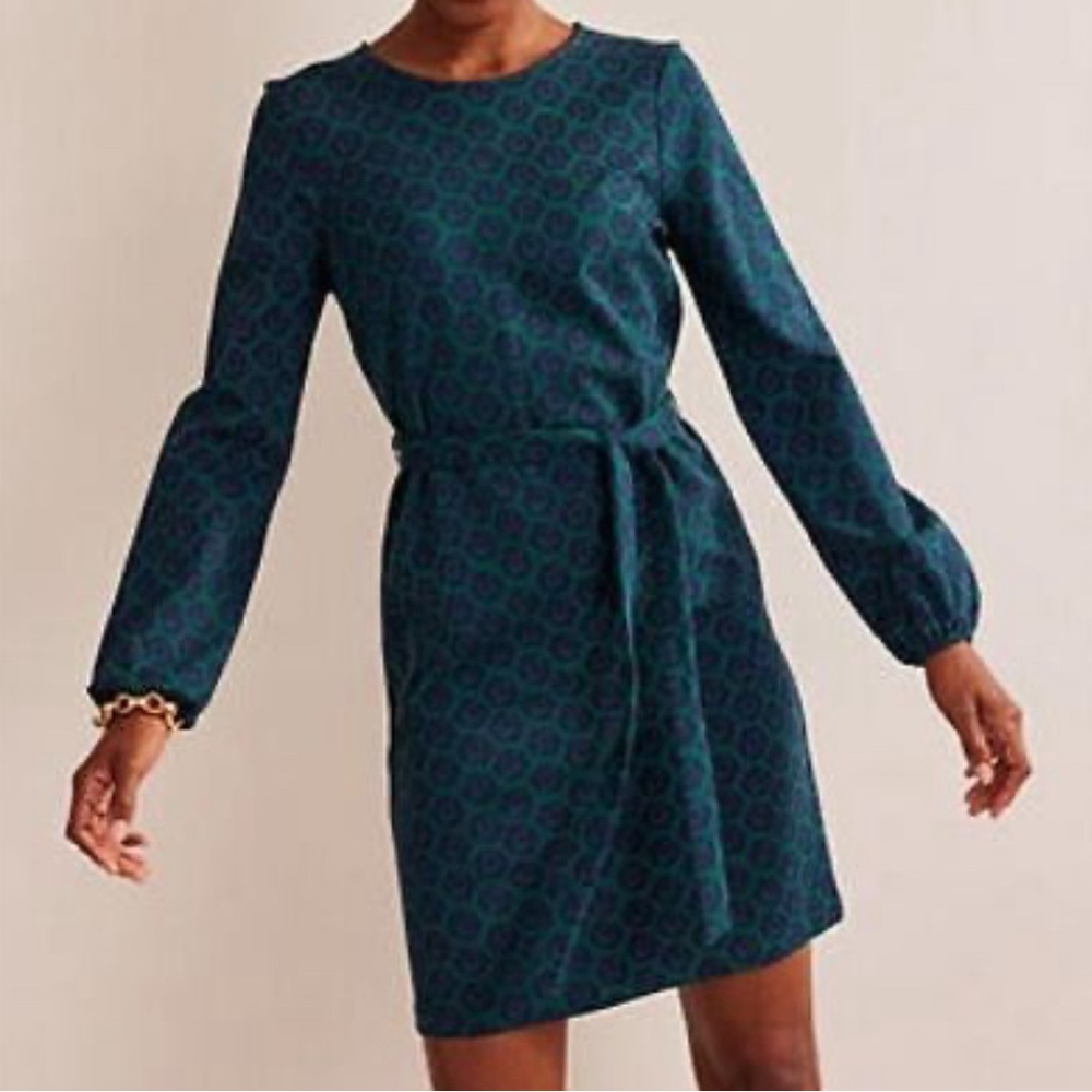 NWT Boden Violet Shift Jersey Dress Emerald Night Crescent Moon Geometric Sz 14R